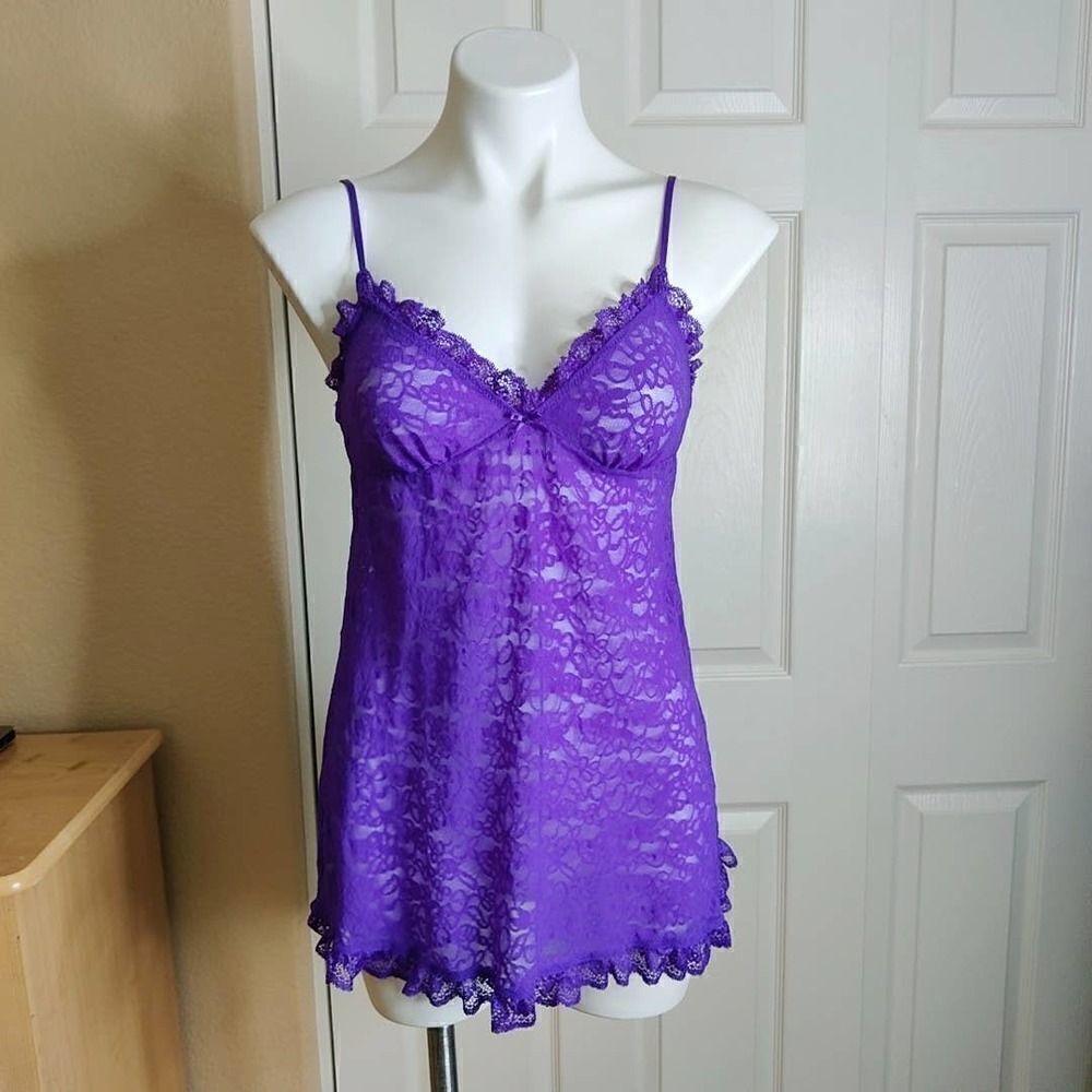 Victoria's Secret The Lacie purple stretch lace chemise sz M